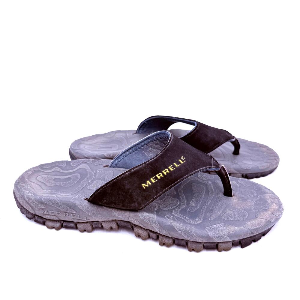 Merrell Men's Black Leather Thong Slides Flip Flop Sandals Size 7